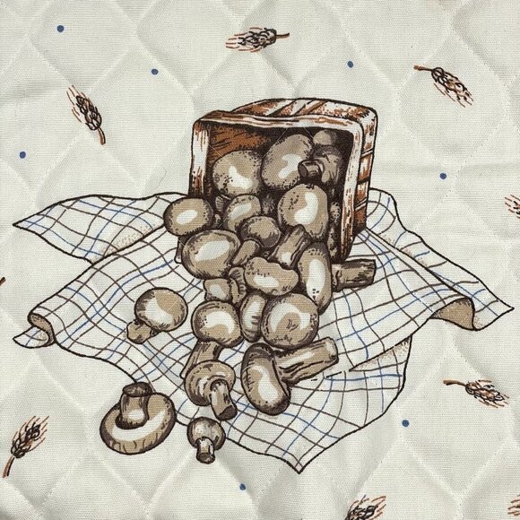 Vintage Apron Mushroom Quilted Kitchen Retro Brown Polka Dot Tie Waist Ruffle - Picture 3 of 7